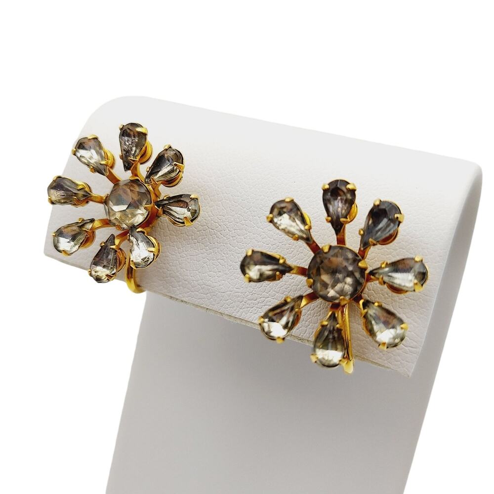Vintage Bugbee Niles Atomic Star Screw Back Earrings BN Gold Tone Flower MCM